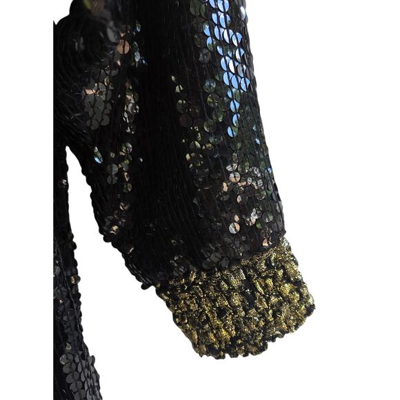 Lillie Rubin Sequin Bubble Dress 80s Black Gold sz Small - Picture 5 of 16
